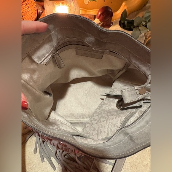 Michael Kors Gray Billy Fringe Crossbody Bag with Studded Detail - Picture 7 of 16